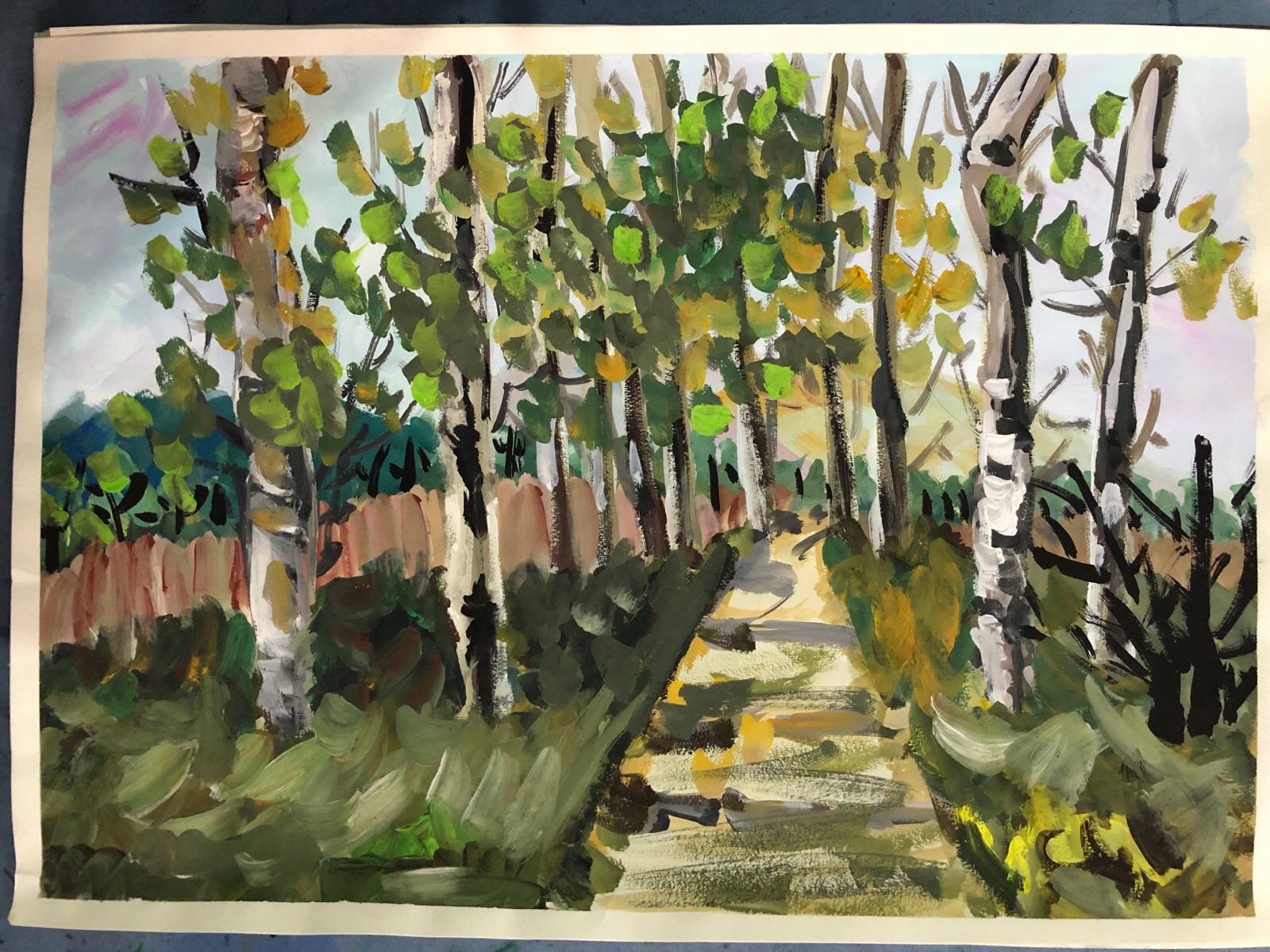 水粉画风景动物 学生