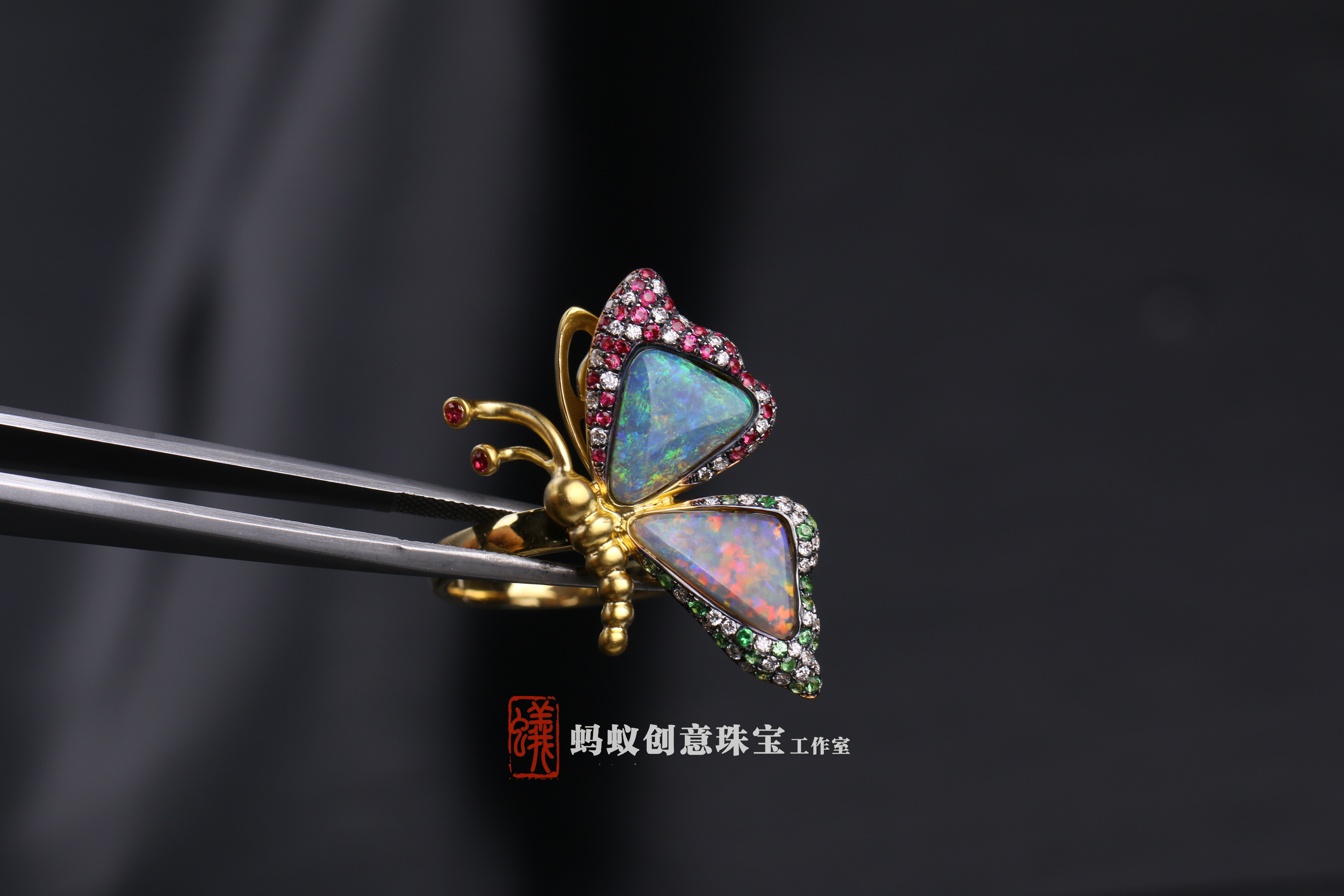 蚂蚁创意珠宝工作室——欧珀手工雕蜡蝴蝶戒指