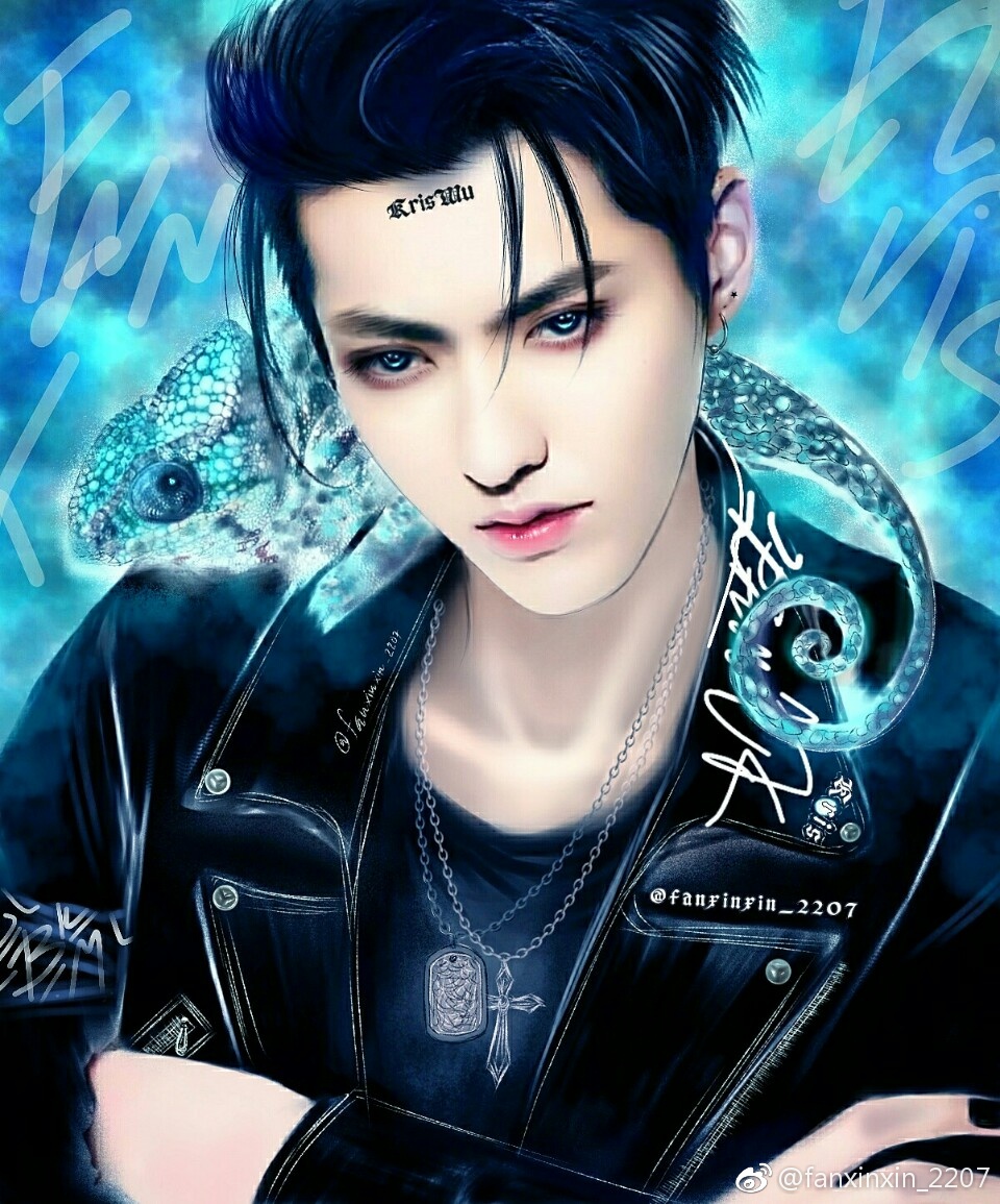 吴亦凡 kris 明星壁纸 男神帅哥 手绘漫画 素描卡通 人物头像 插画