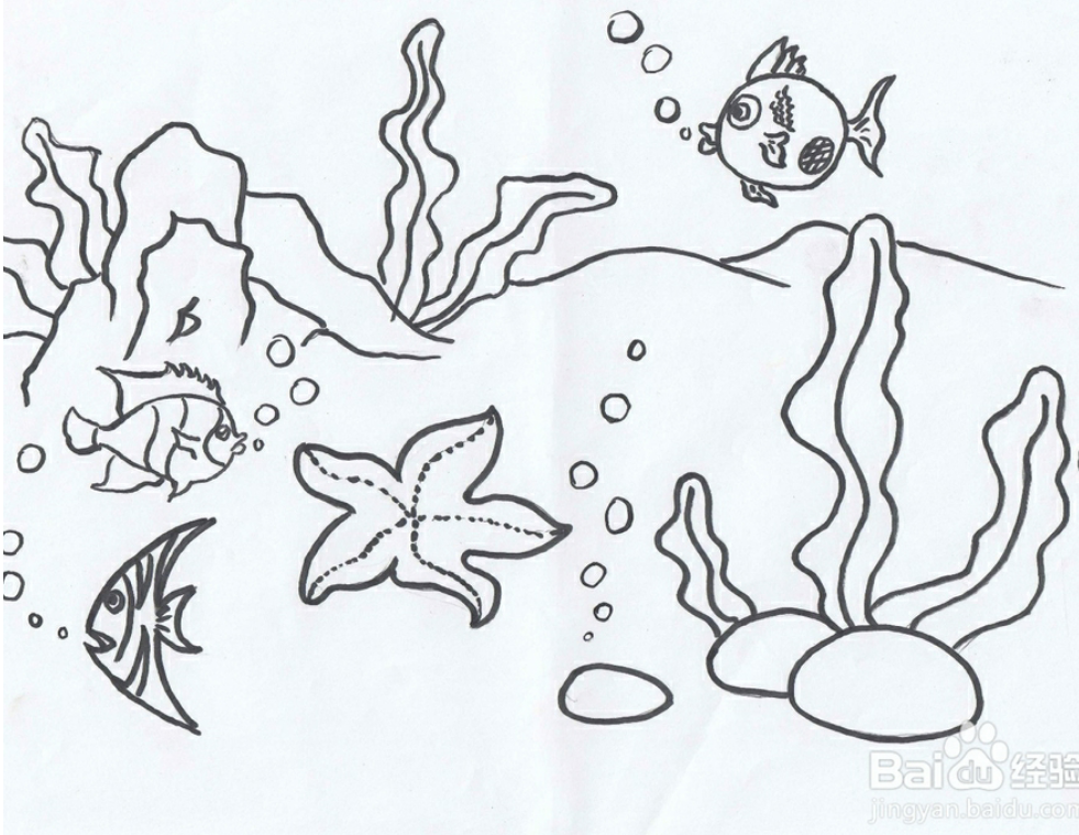 海底鱼群简笔画图片