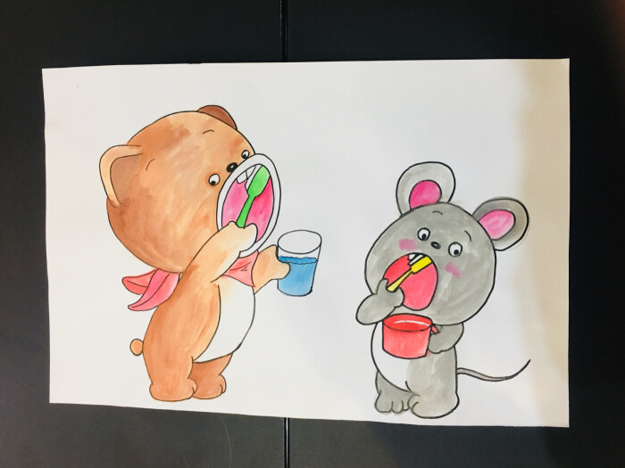 保育员小熊爱刷牙绘画图片