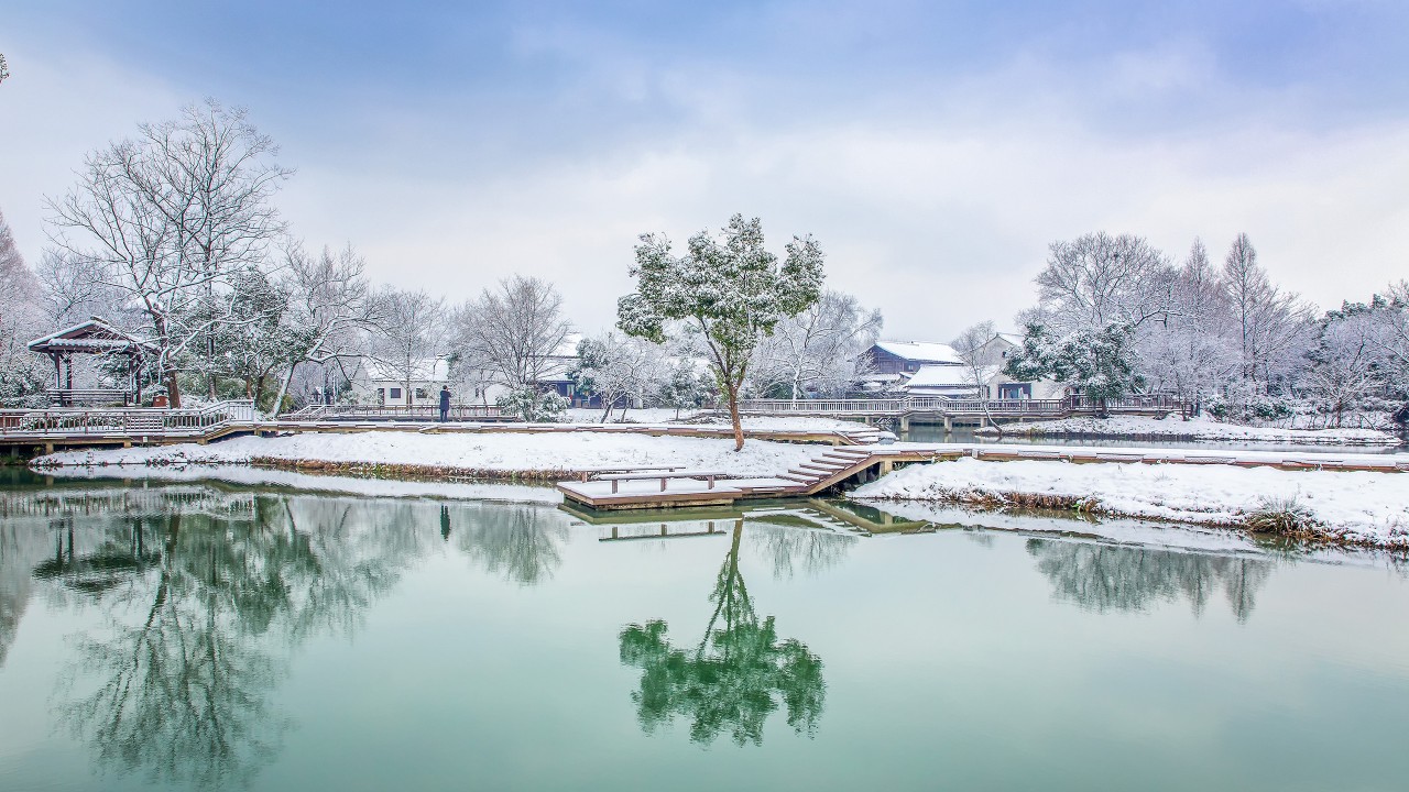 唯美西湖雪景风景摄影高清宽屏壁纸.