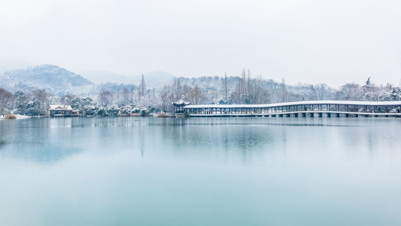 唯美西湖雪景风景摄影高清宽屏壁纸.