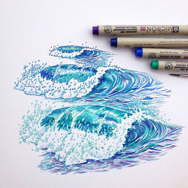 针管笔 海浪绘制