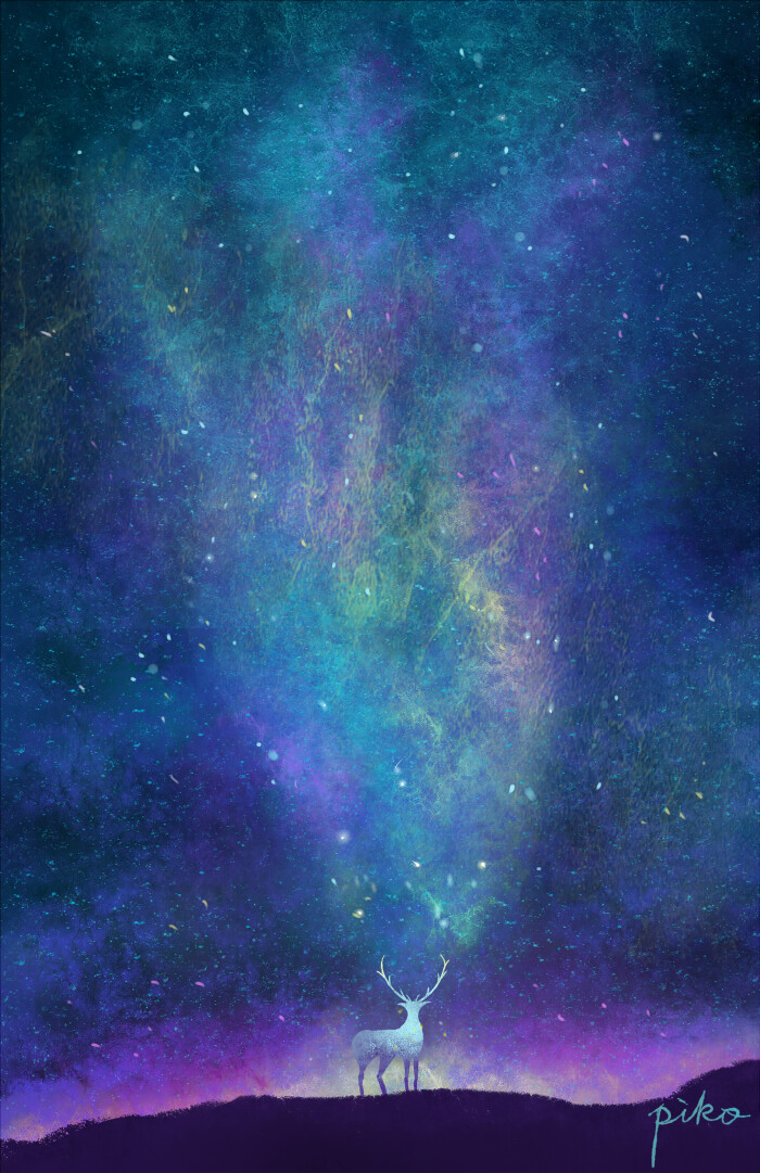 插画涂鸦星空极光