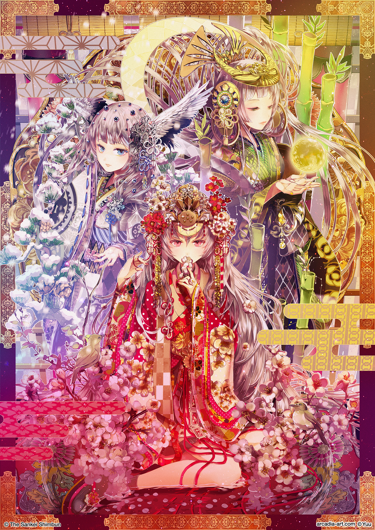moon flower by 忧 id=68698237 pixiv,插画,少女,和风,华丽