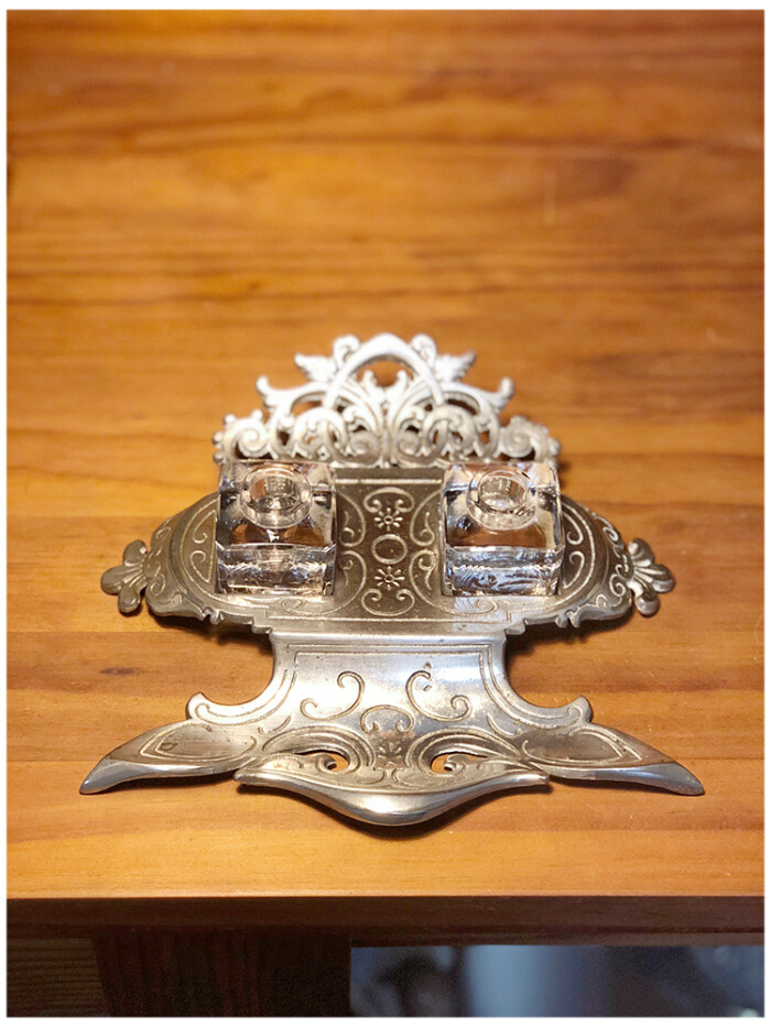 二手【西元旧物】antique 中古西洋古董收藏 新艺术金属墨水瓶墨水台