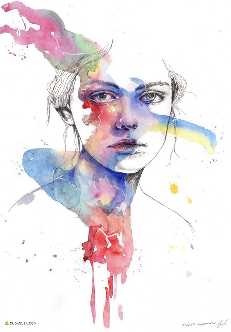 alexandra haynak 水彩泼墨色 时尚插画