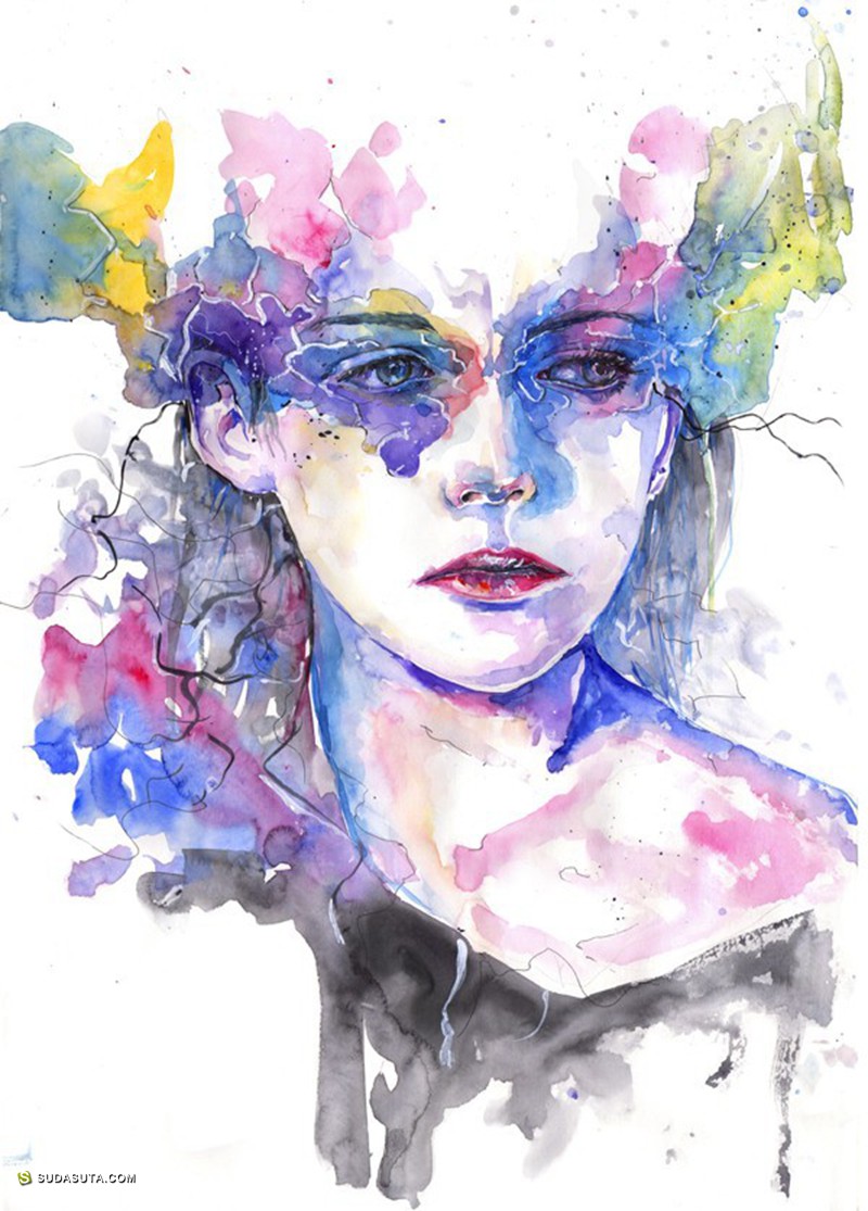 alexandra haynak 水彩泼墨色 时尚插画