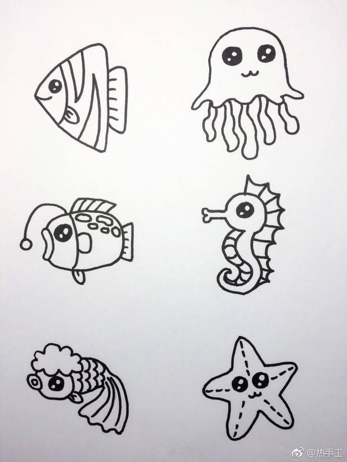 简笔画超萌海洋生物合辑!(来源详见水印)