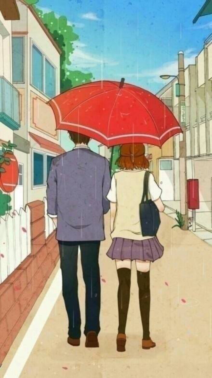 雨中漫步情侣打伞图片图片