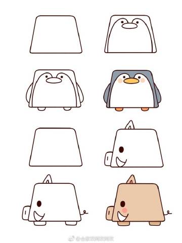 梯形小动物简笔画( 61 ω61 )又可爱又简单～#设计秀图片