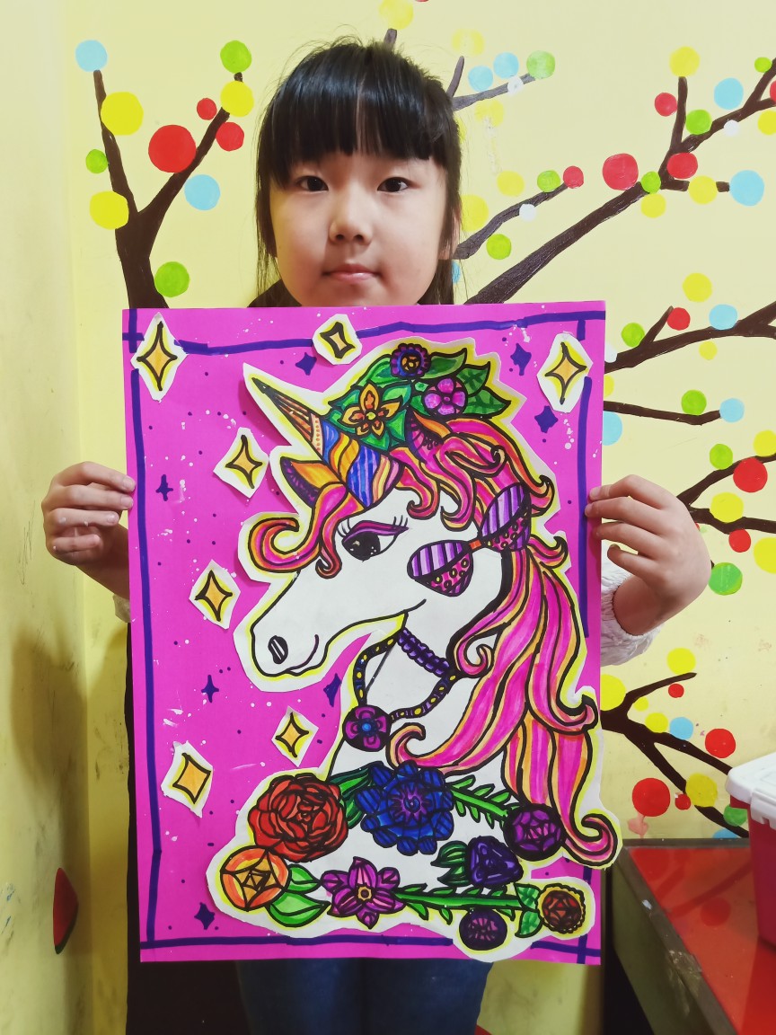 儿童画线描 独角兽