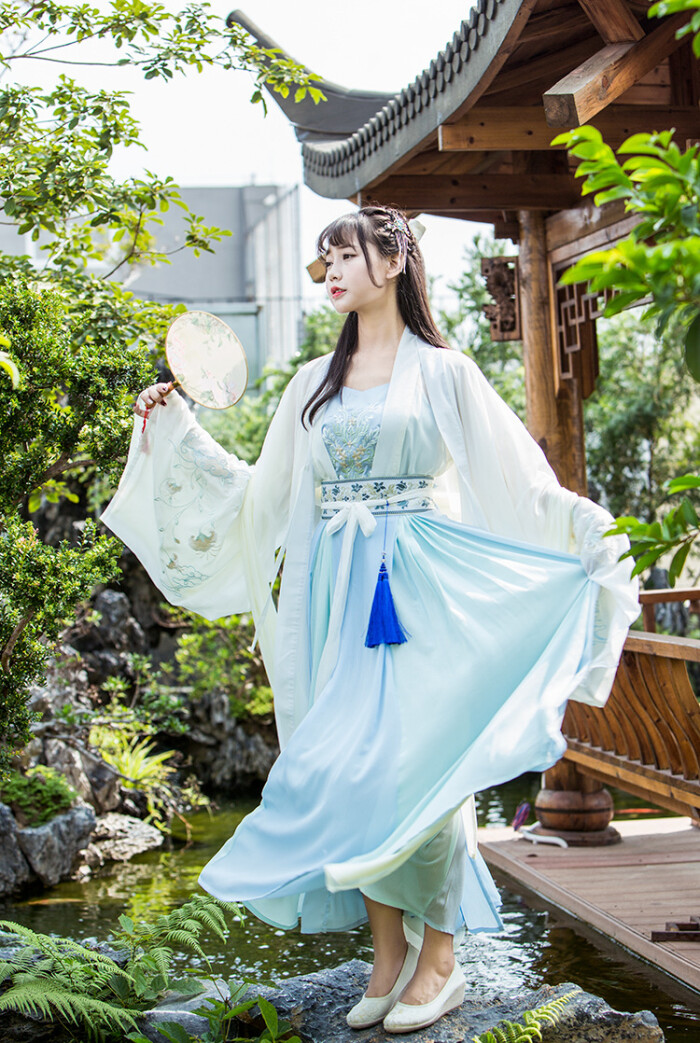魏晋风汉服大袖衫古装服装女清新淡雅仙女广袖流仙裙齐腰襦裙古风