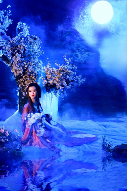 月影疏疏几许愁,兰舟之上影消瘦,倚栏杆,花飘零,点点滴滴泪自流.