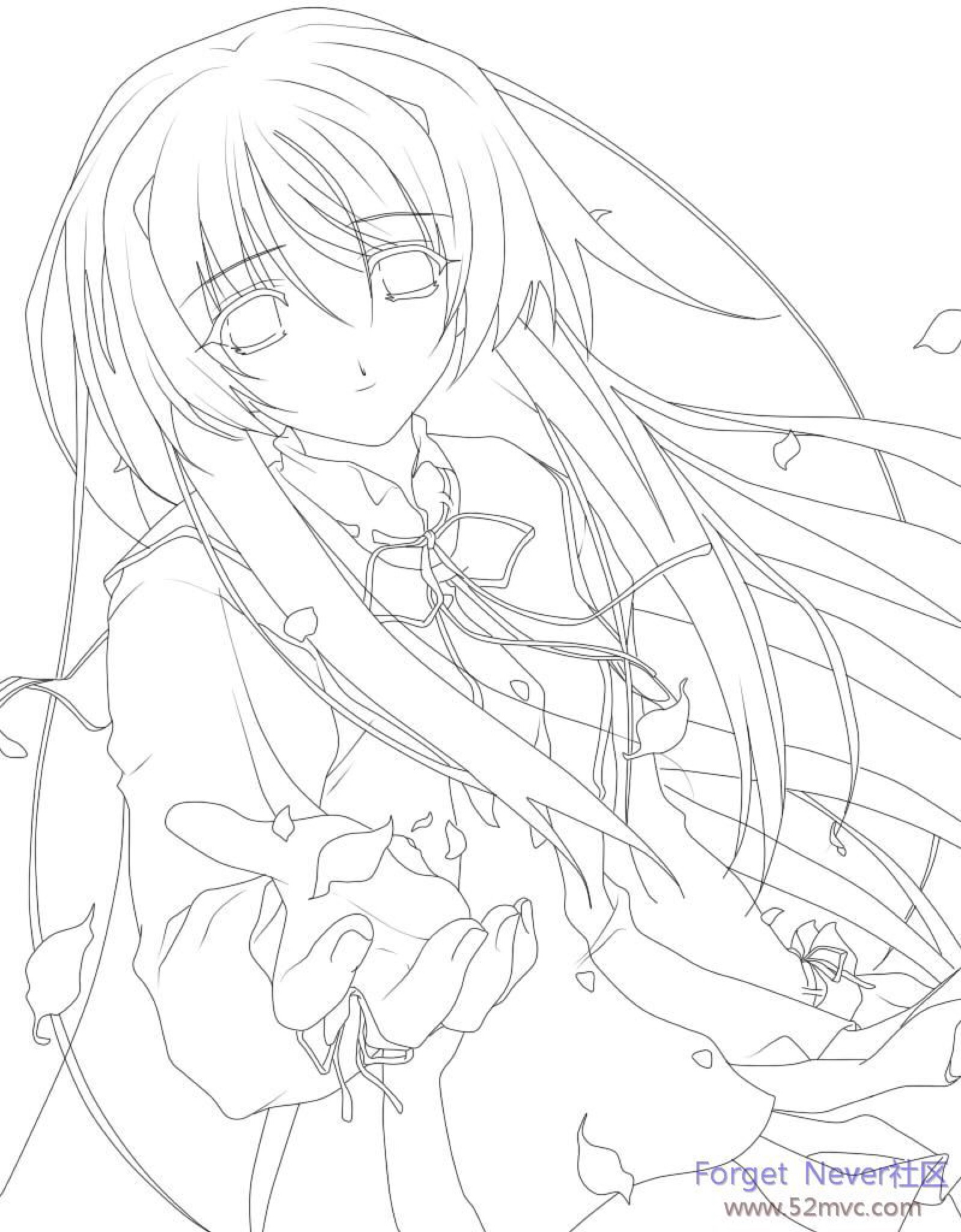 动漫线描少女