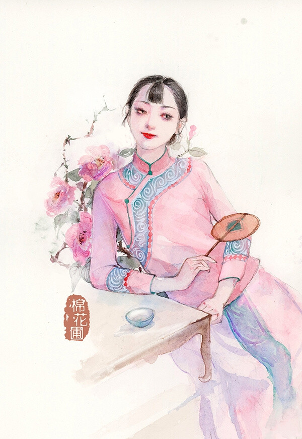 古风手绘水彩美人 〕 作者" 棉花圃