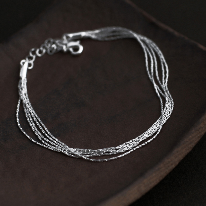 空岛蓝s925纯银饰品 日韩简约百搭多层细手链 清新文艺学生闺蜜女