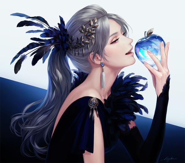 黑与羽欧洲贵妇风插画