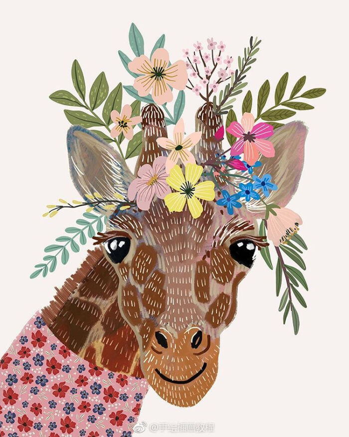花与动物头像插画系列(一【插画师:mia charro】