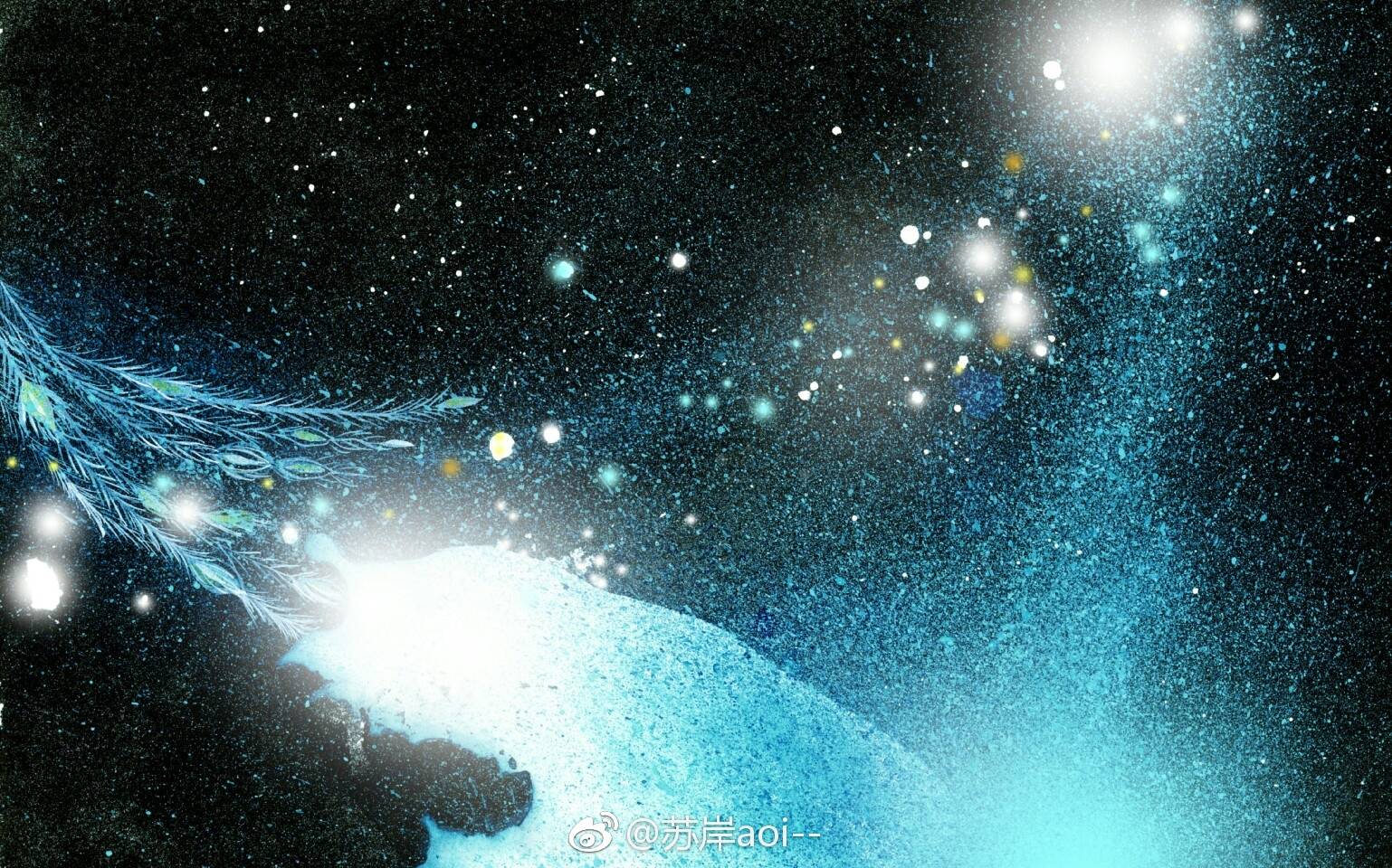 水彩星空#画师@苏岸aoi--#【月夜】