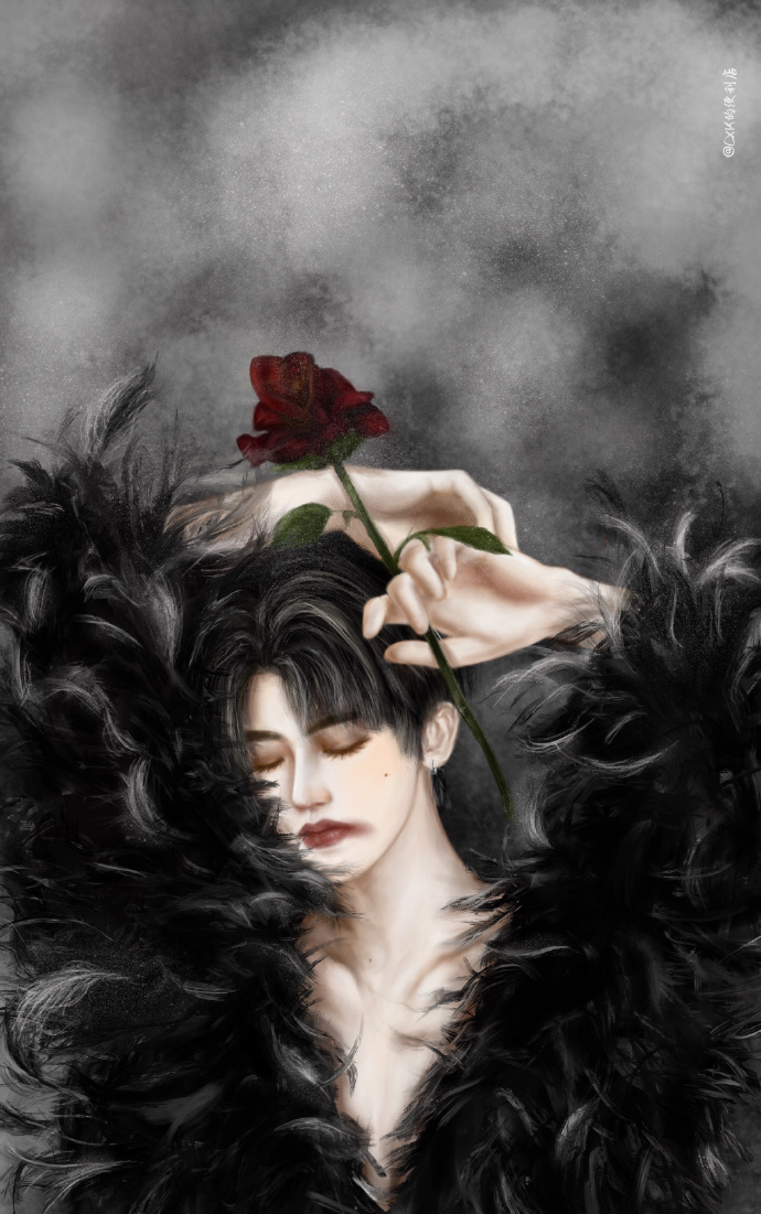 黑翎羽,红玫瑰,颊边痣,唇角印