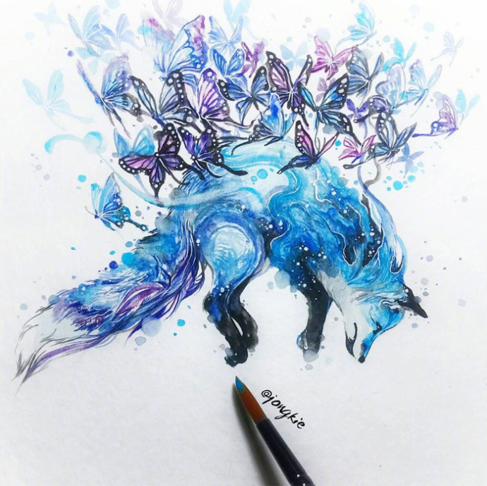 超赞的水彩动物画作,森之精灵.| 插画师:jongkie