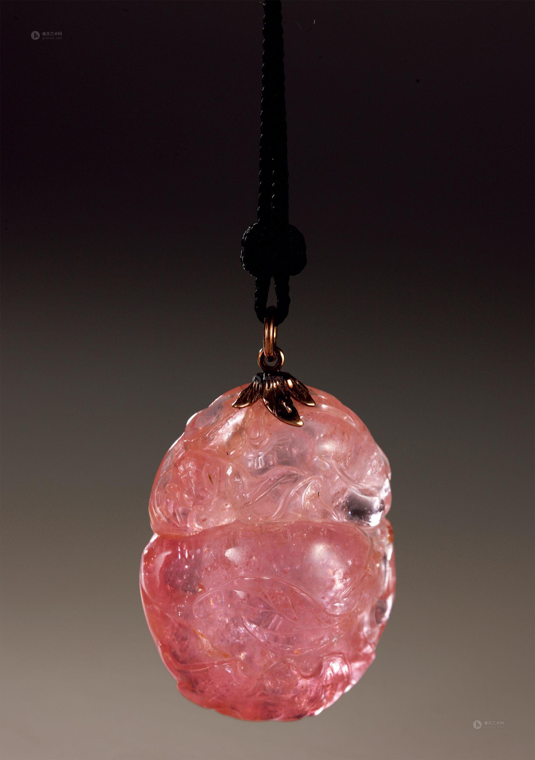 清 碧玺雕福寿摆件,长4.5cm.