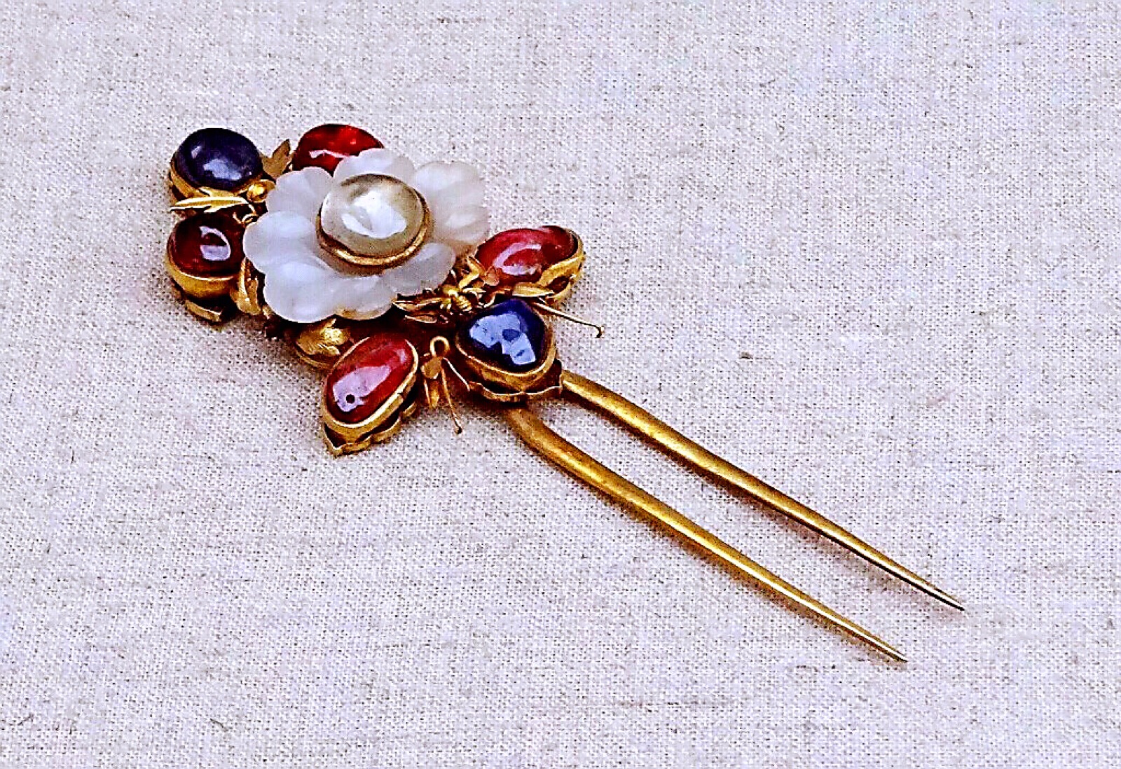 明 镶宝玉花金钗