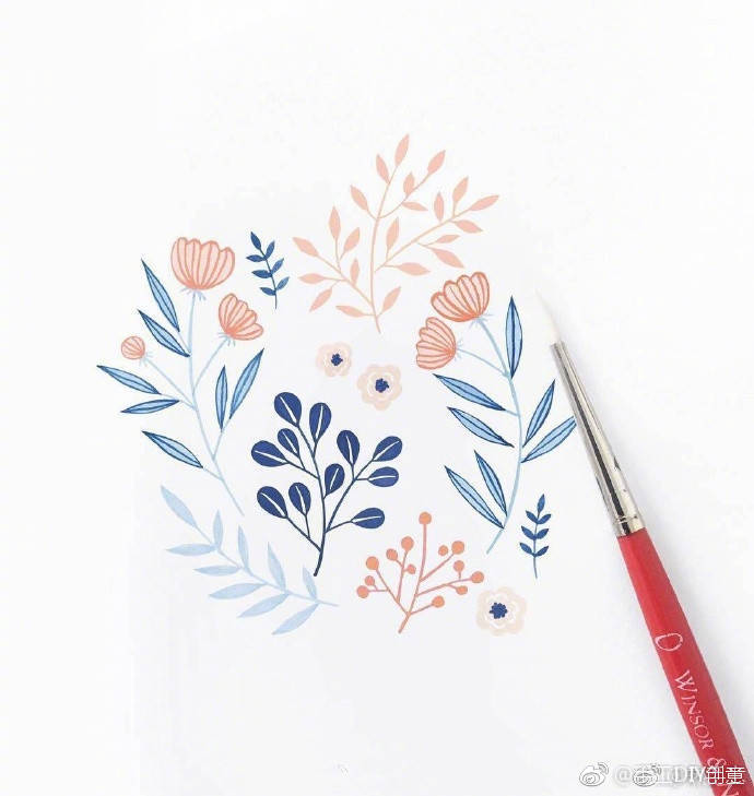 手绘一组小清新水彩花环[米奇比心] via:archerandolive