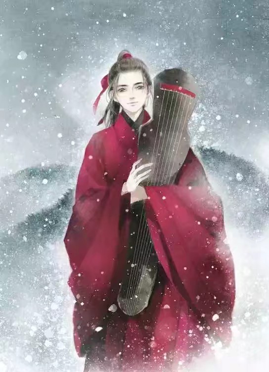 古风 男 红衣 抱琴