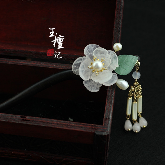 定制 黑檀木簪子汉服头饰旗袍玉簪花古装盘发配饰古风流苏步摇古典