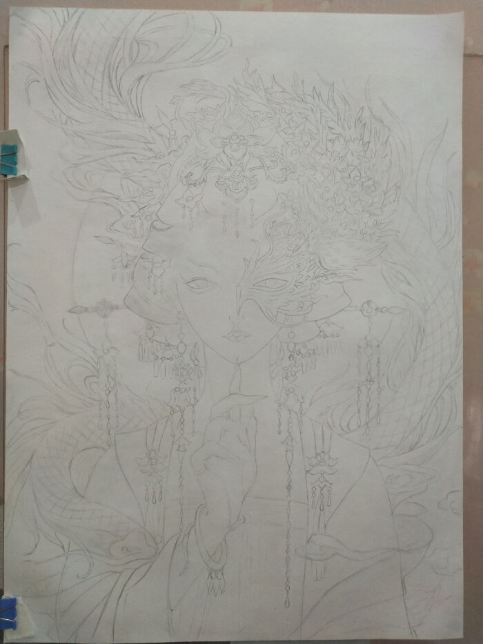 临摹半面妆(原著古戈力).抽的空余时间加上有点懒,哈哈!
