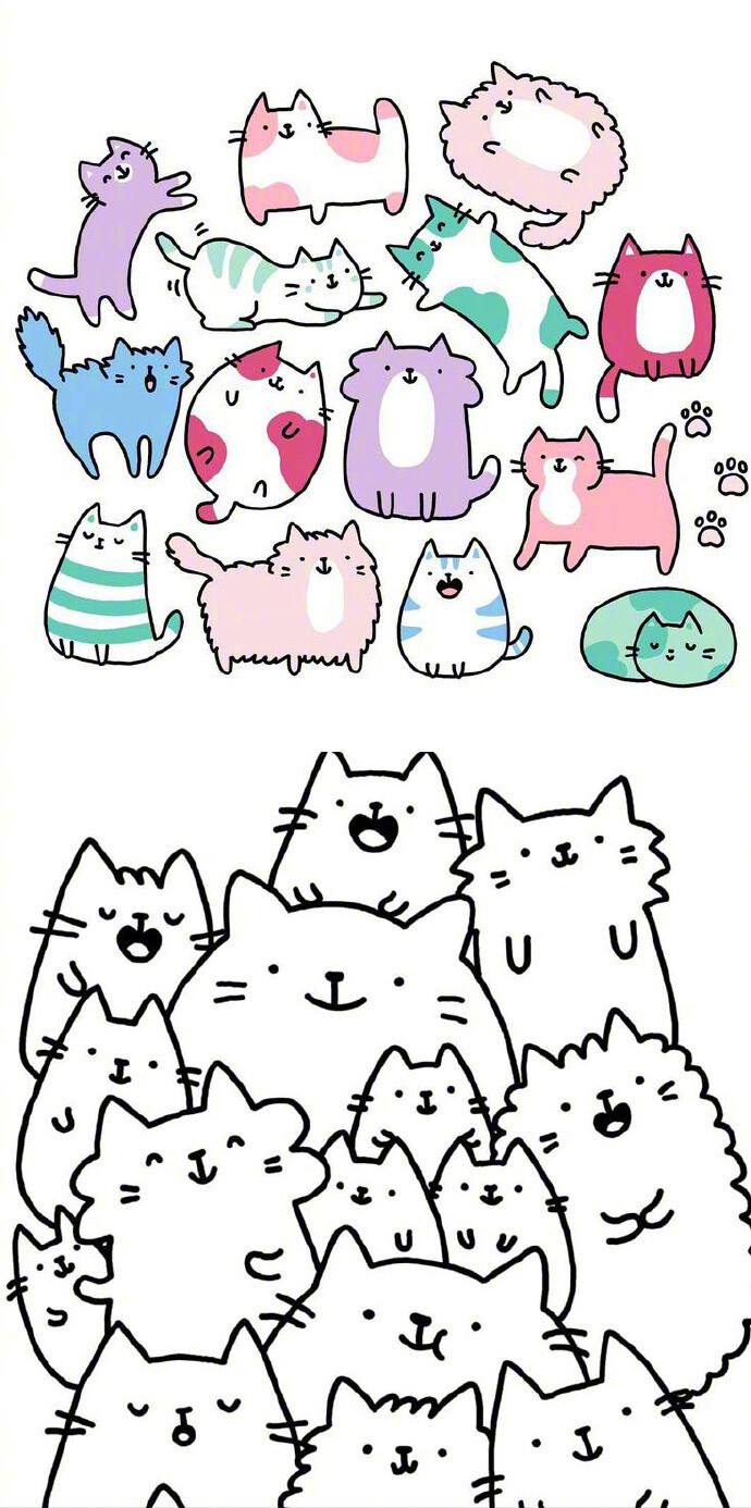 上百个可爱猫咪的手绘表现形式