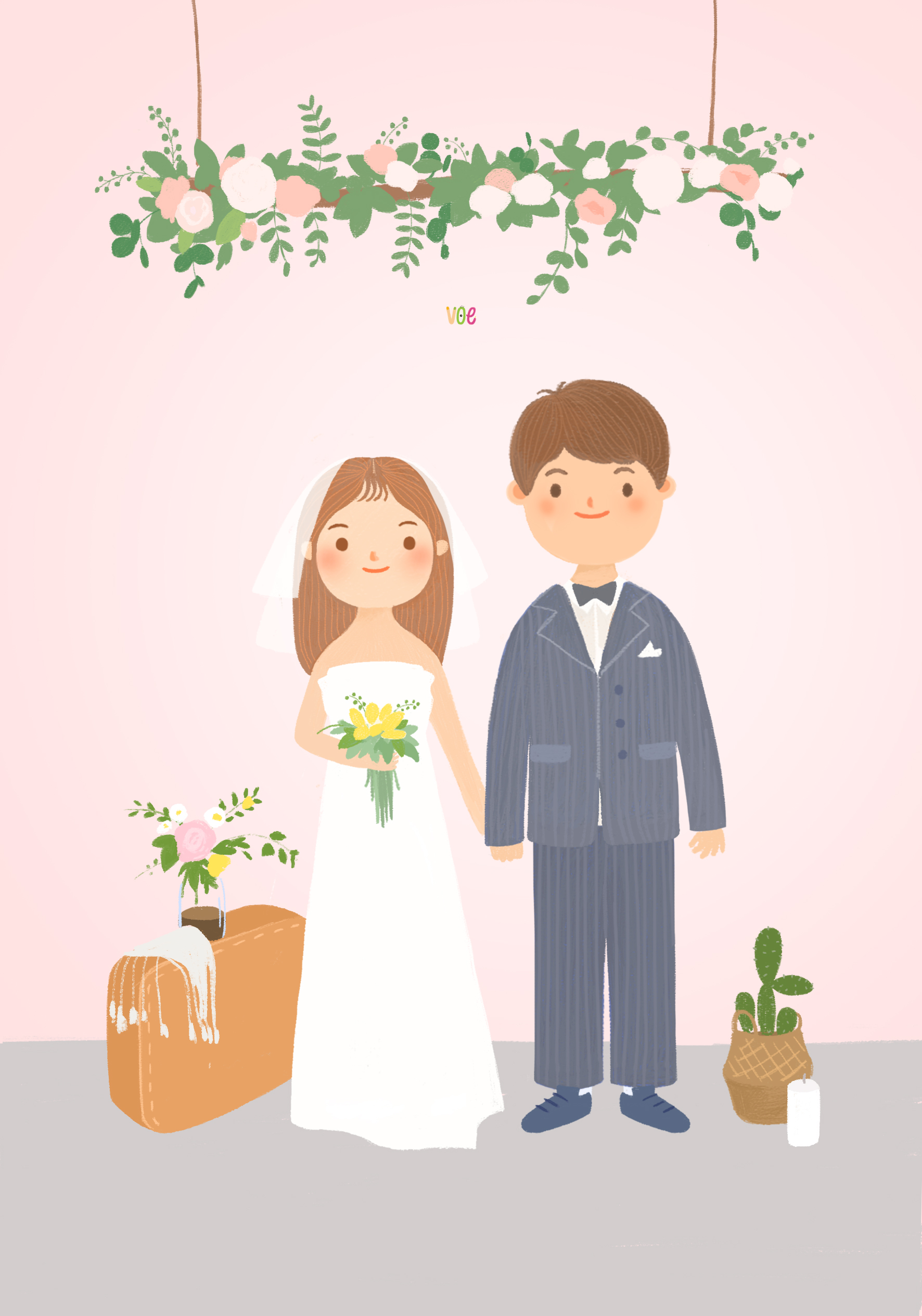 婚礼插画 卡通婚礼请柬 定制情侣头像 可爱插画