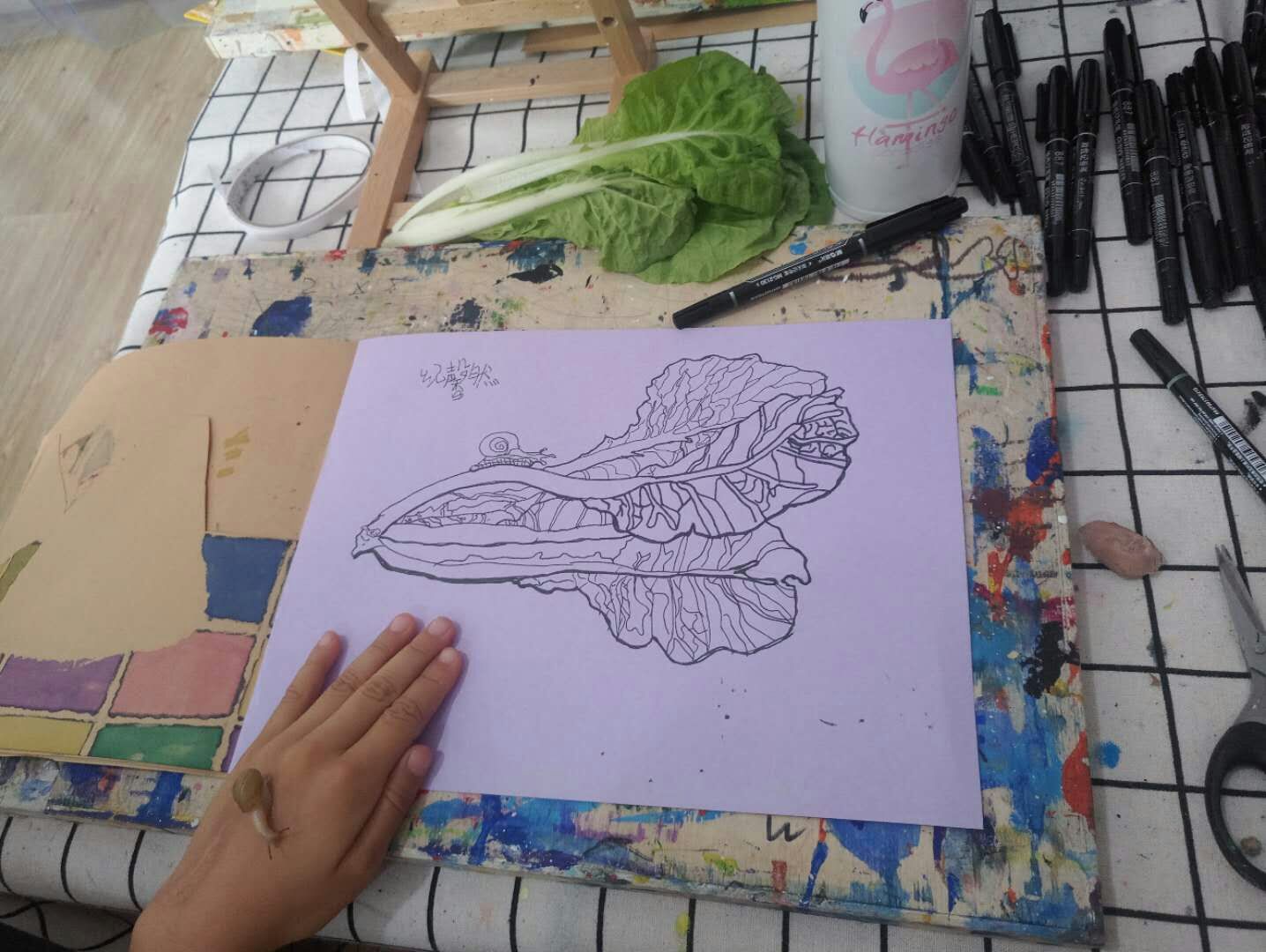 线描 儿童画 创意 装饰画 油画棒 水粉 水彩笔 彩色 黑白 动物 火龙果