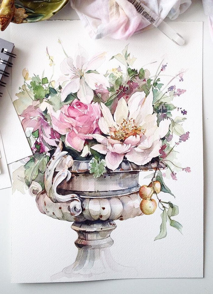 水彩 插画 植物绘画 鲜花 花卉 插画师ins@ katya_mihailina_07