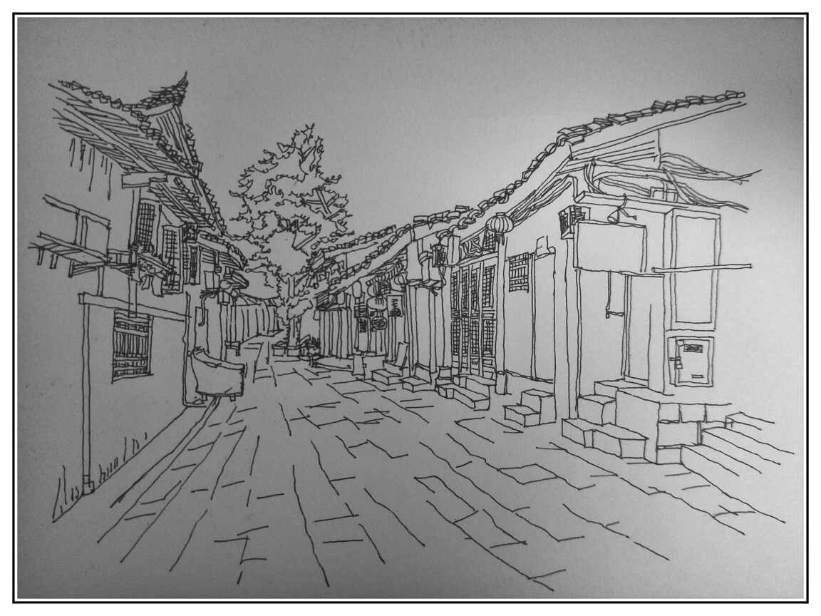 阆中古城 手绘图图片