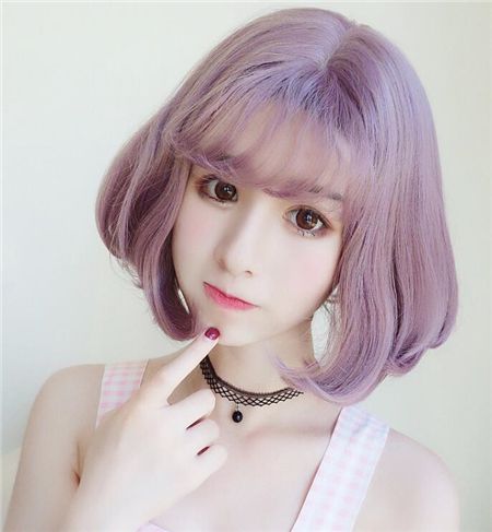 粉紫色染发,短发发型