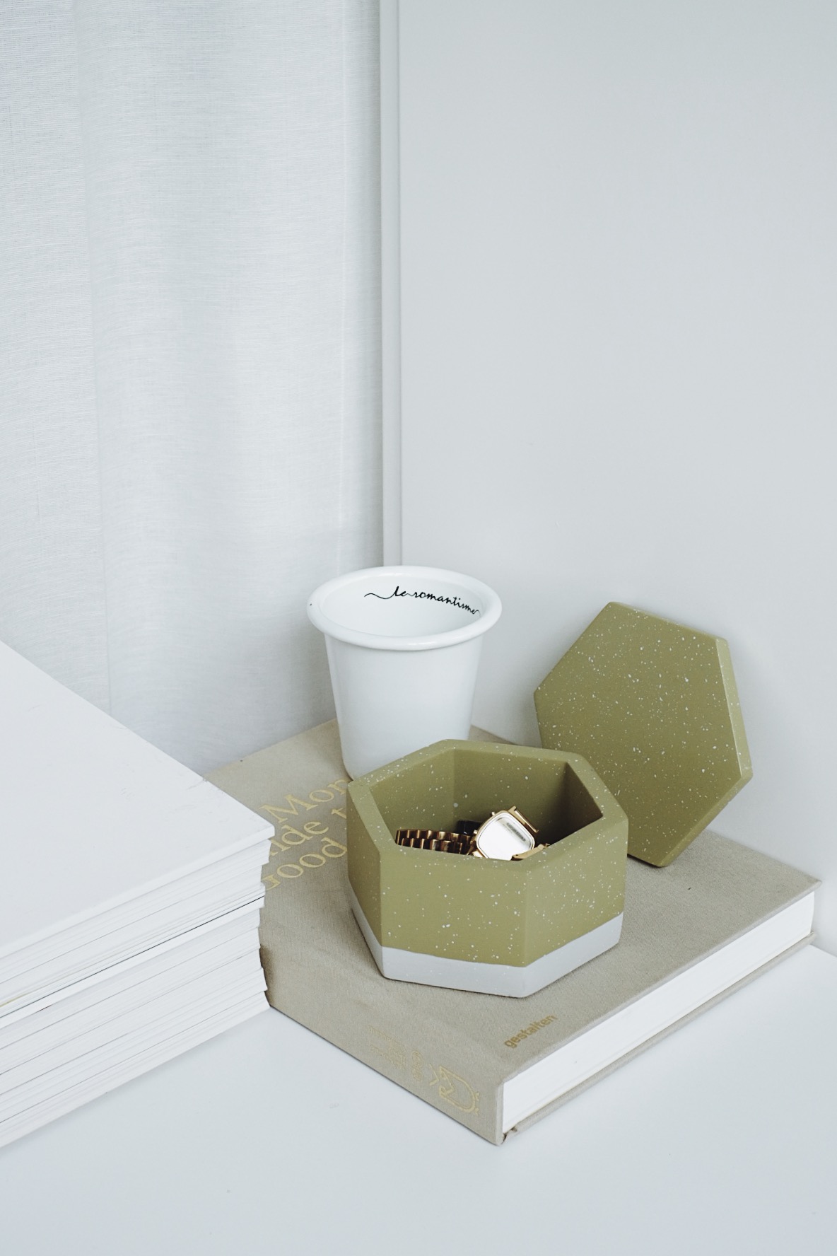 jfdesign morandi莫兰迪六角收纳罐-灰绿 ins北欧摆拍桌面储物