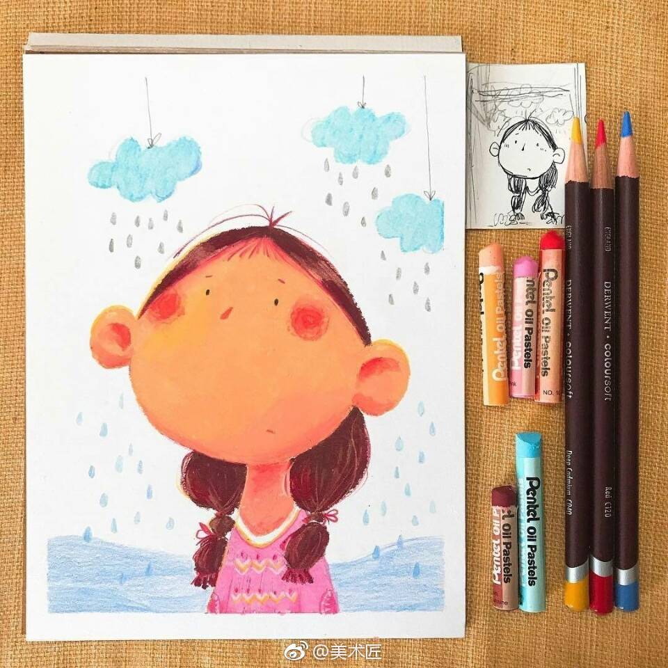 油画棒q版色彩头像国外人物插画家hannahsunart 女孩