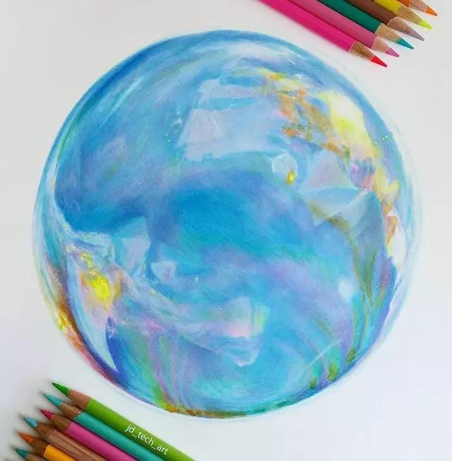 彩铅笔和色粉画出的星空,太美丽!