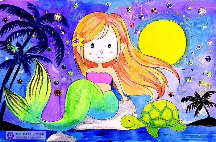 在皎洁的月光中看着远处的宫殿 海风吹起她的头发轻轻飘扬 美人鱼很