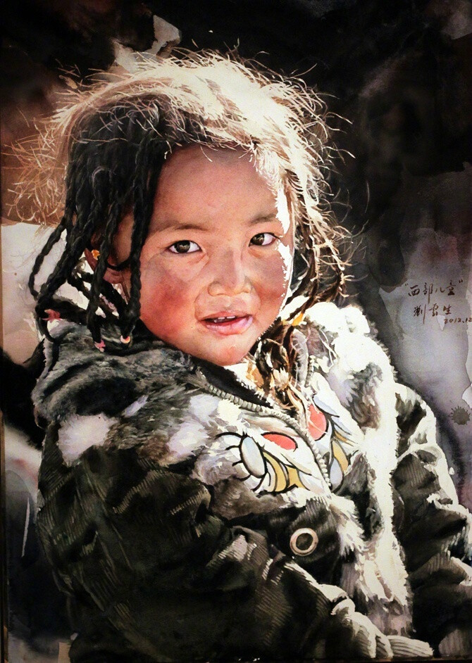 藏区风情,刘云生人物水彩画作品 (转)via @美术绘画教程