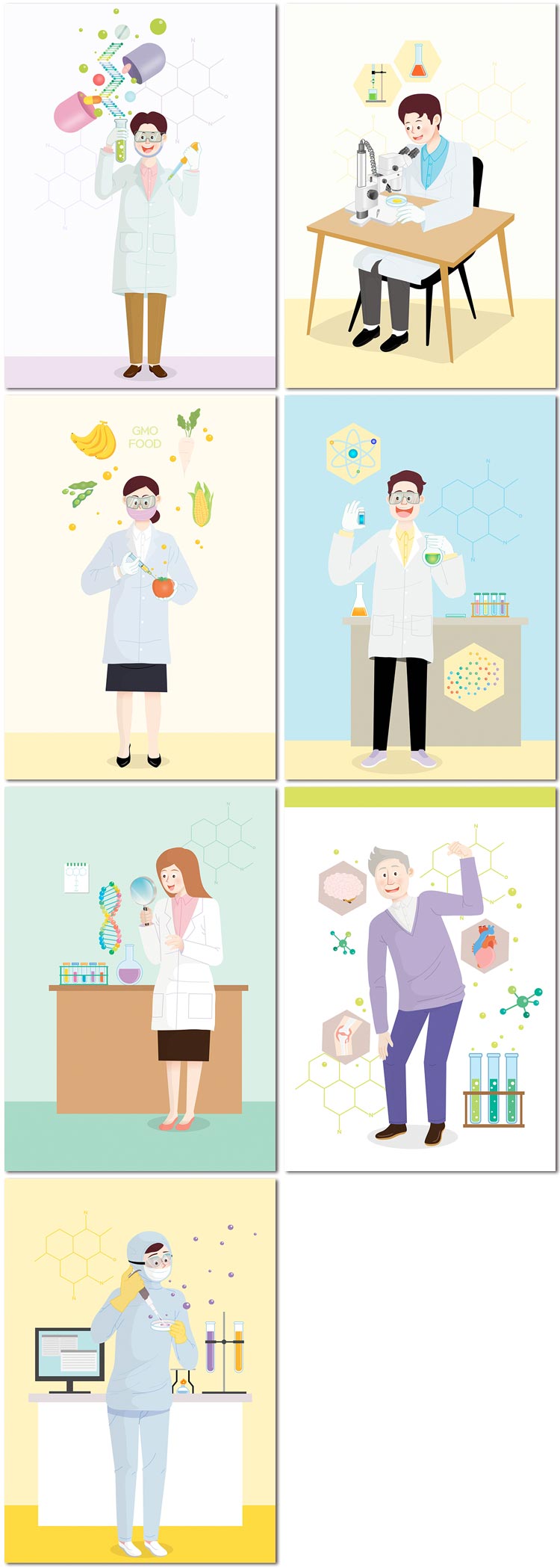 手绘健康科学生物化学科技实验研究医疗插图海报矢量设计素材模板
