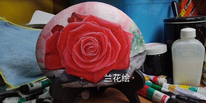 玫瑰花 石头画