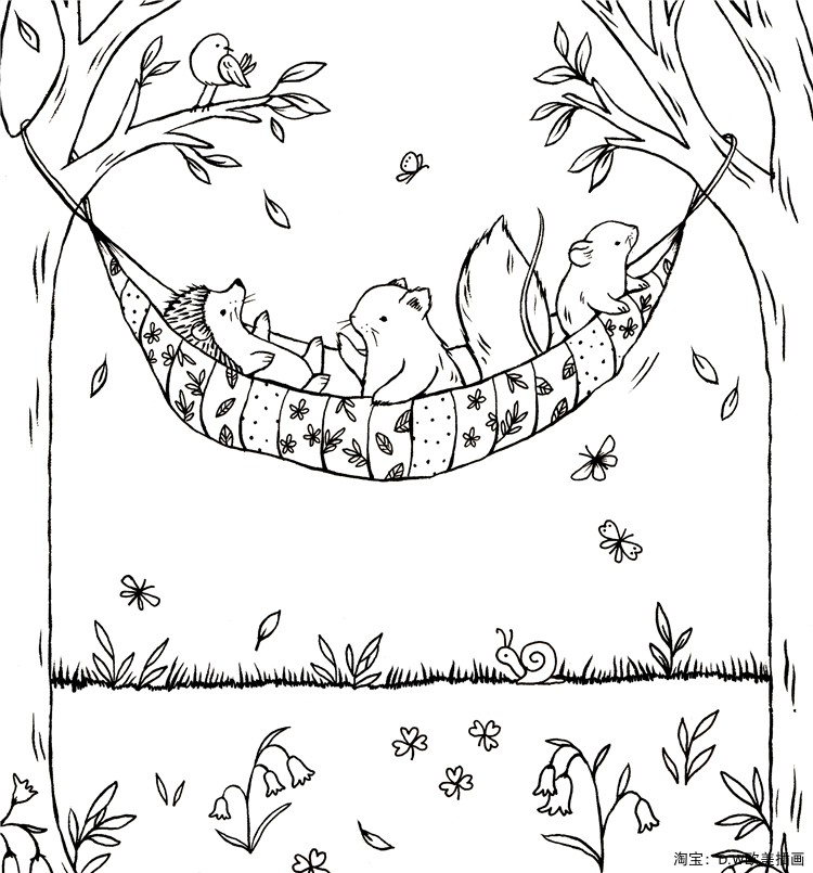 国外画师nina水彩可爱卡通动物插画卡通线稿手绘临摹素材图151张