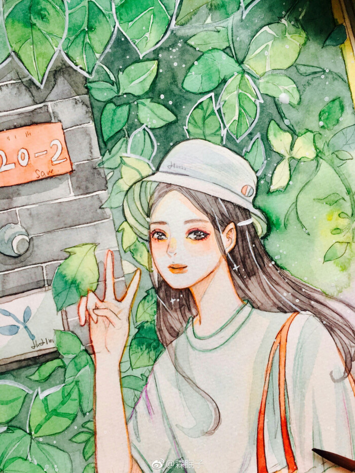 spring girl温柔色调#森眠子水彩教程# #森系少女# (作者:@森眠子 )