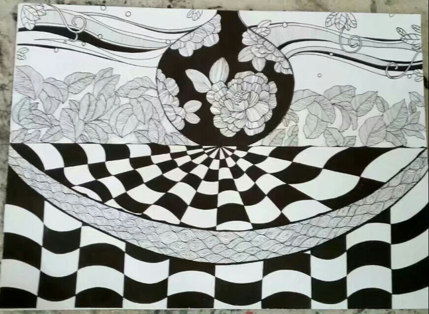 儿童装饰画,黑白插画,缠绕画,线描