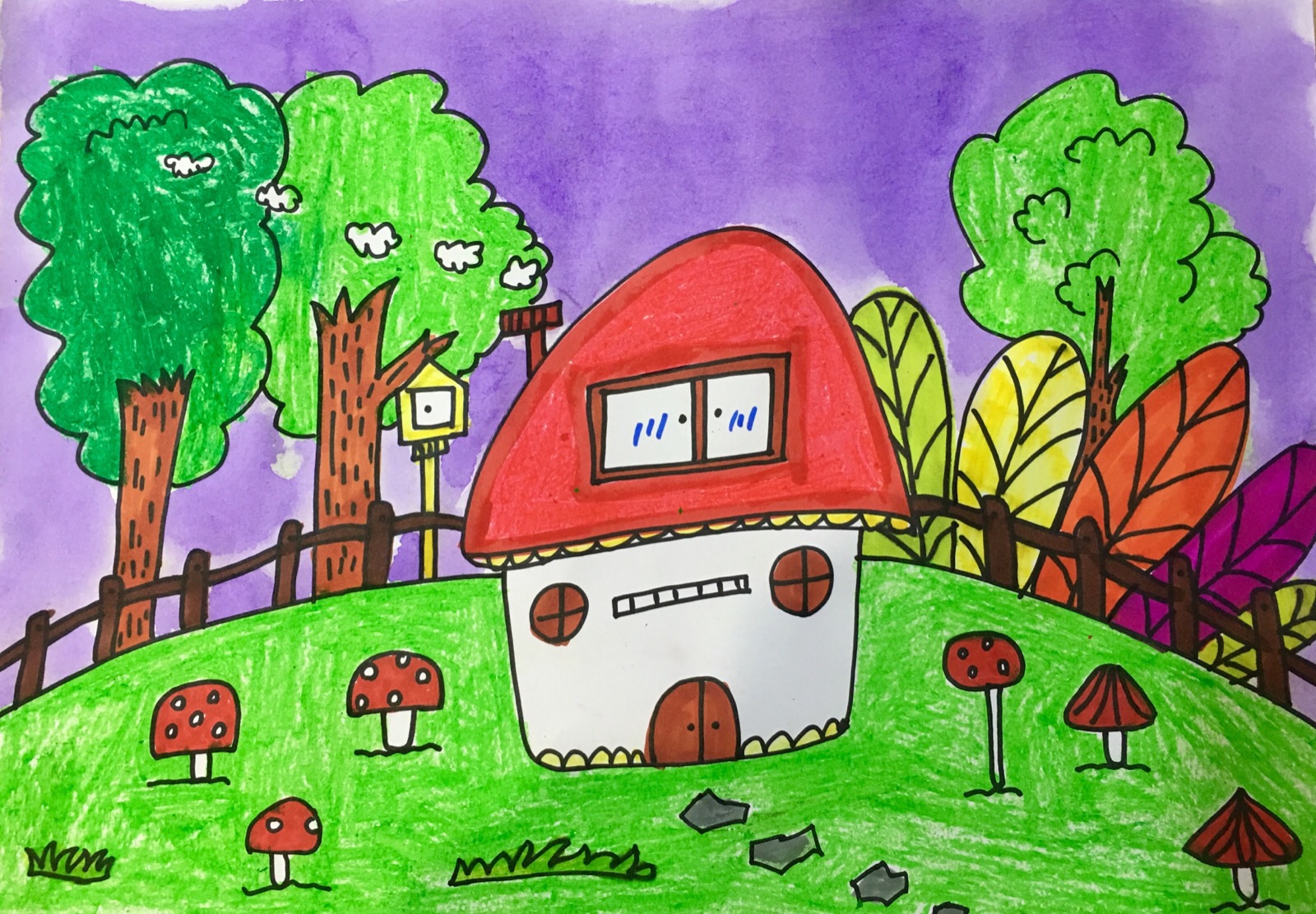 蘑菇家园儿童画一等奖图片